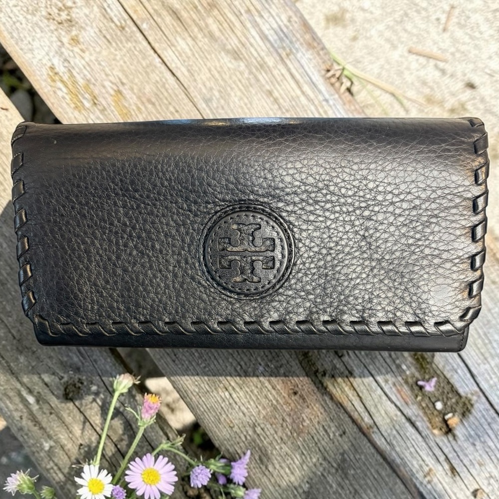 Tory Burch Marion Whipstitch Continental Wallet - Black Leather